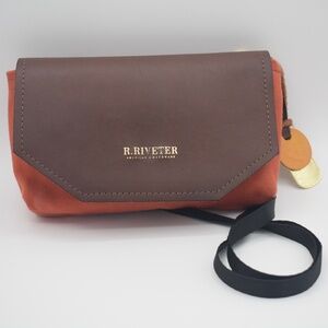 R. Riveter Patton Orange Canvas & Brown Leather Crossbody Bag EUC